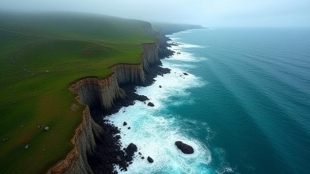 Breathtaking aerial view of a rugged coastline captured by drone