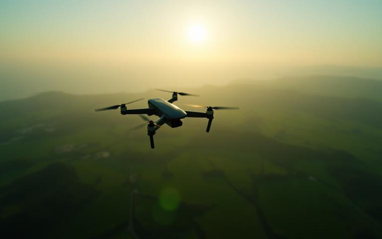 Drone capturing an expansive landscape view from high above, representing drone footage services.
