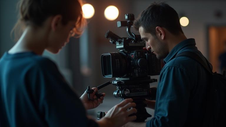 Videographer operating a cinema camera on set, illustrating professional videography services.